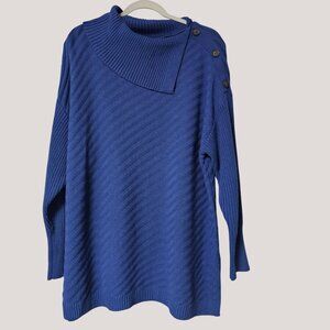 Style & Co Womens Blue Pullover Sweater Size 1X  With Button Accents Cotton
